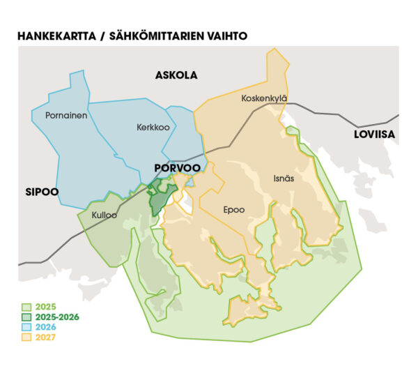 A map of Porvoo with various areas marked in different colours.