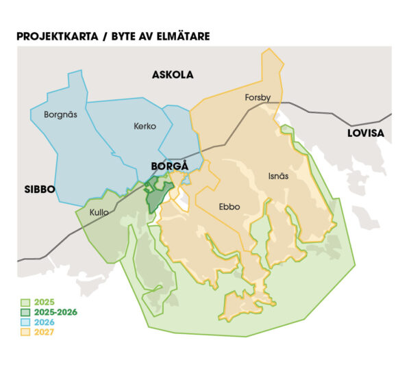 A map of Porvoo with various areas marked in different colours.